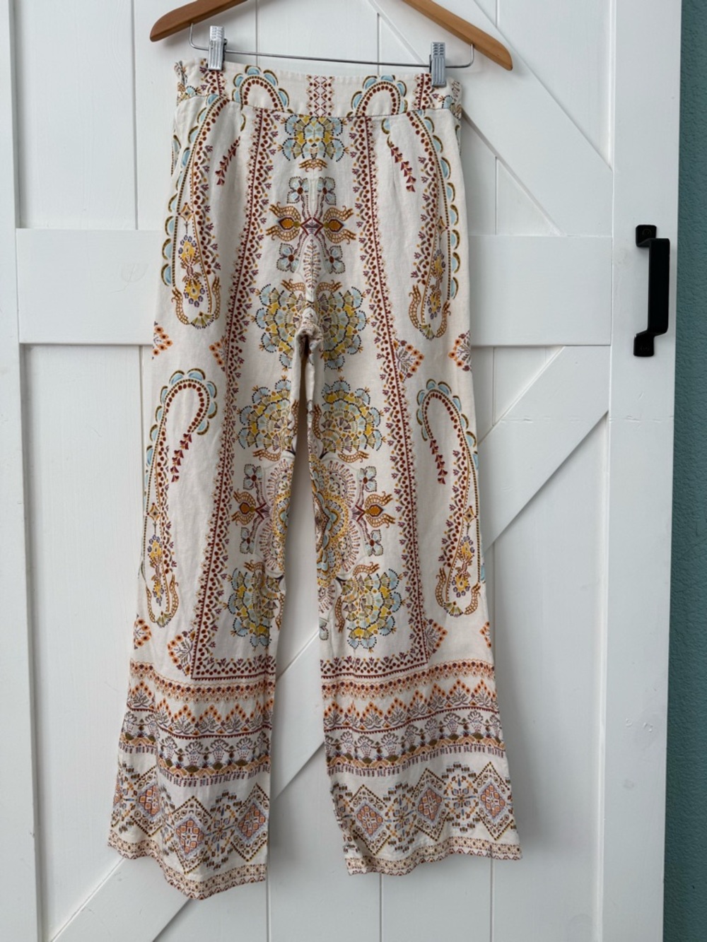 ZARA PRINTED LINEN BLEND MINI FLARE PANTS MULTICOLOR Small - Picture 2 of 13